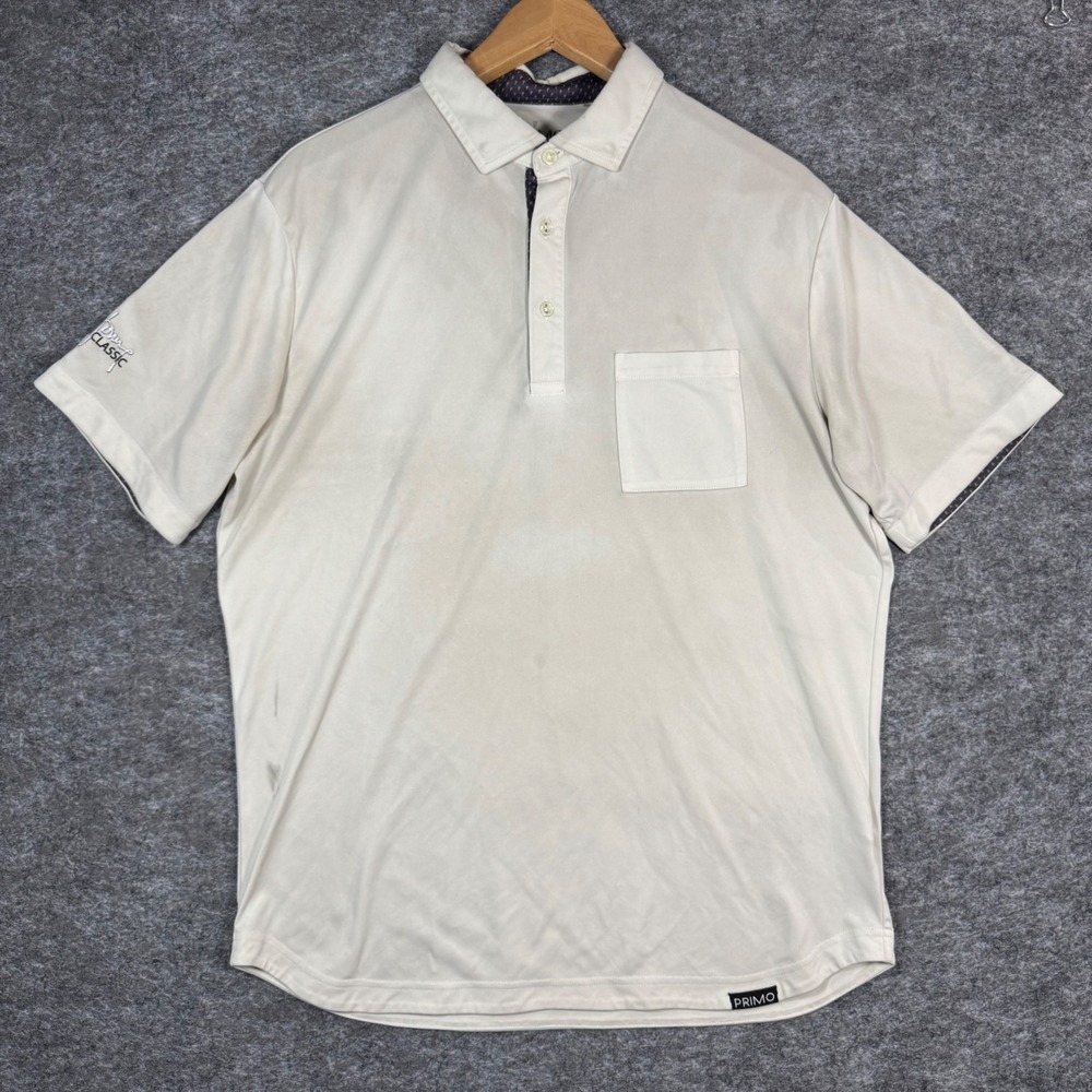 Primo Golf Polo Shirt Mens L Cream Short Sleeve Performance Pocket Athleisure